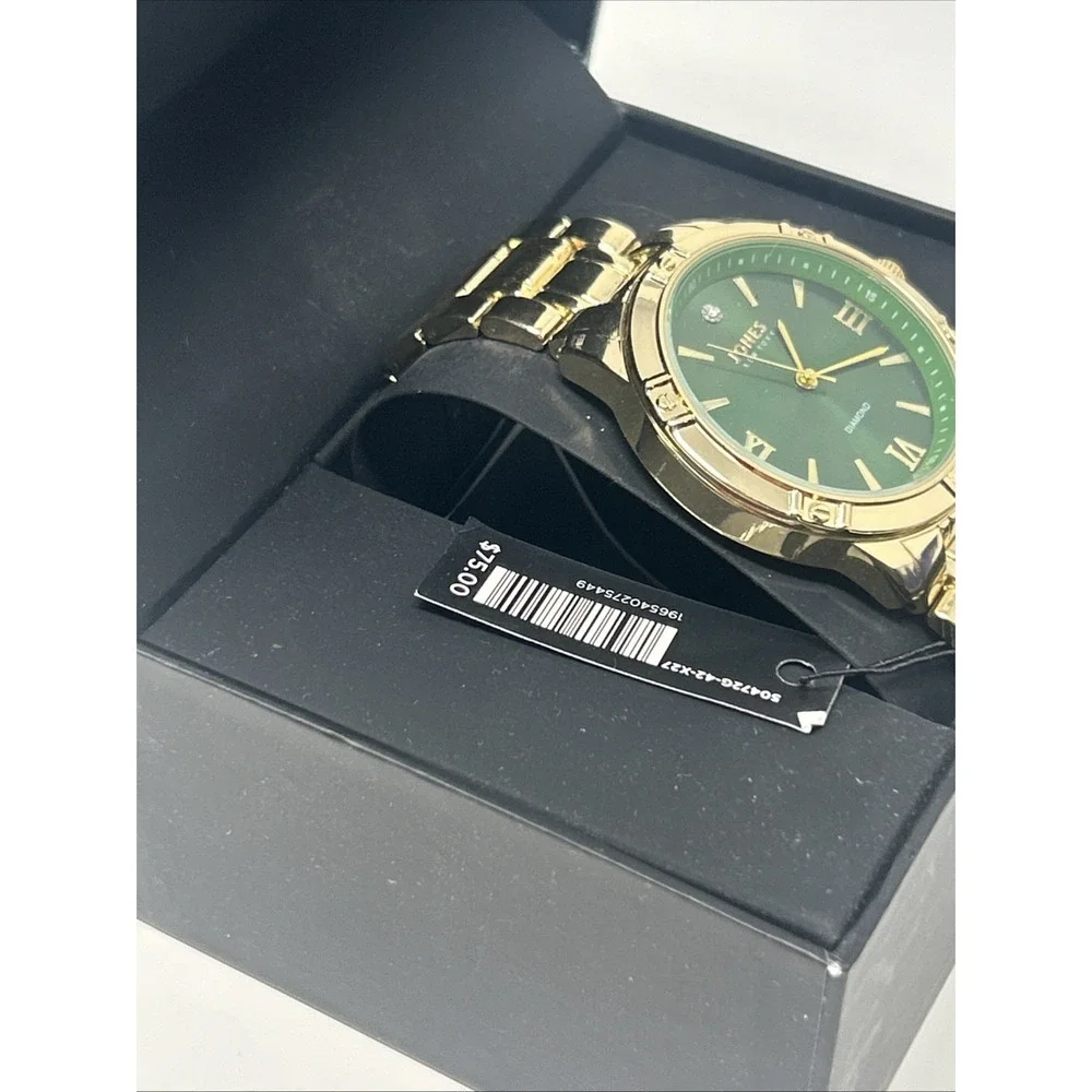 NIB Jones New York Diamond Collection Gold Tone Green Face Genuine Diamond